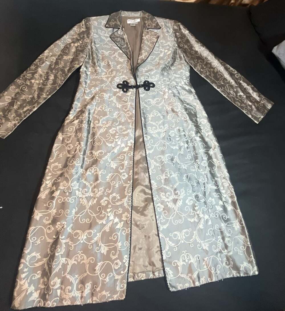 Adrianna Papell Occasions Size 10 Silk Brocade Long Coat - Picture 2 of 8